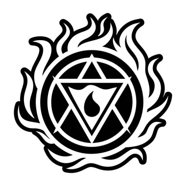 Siyah beyaz vektör çizimi. Yanan işareti olan bir dövme.