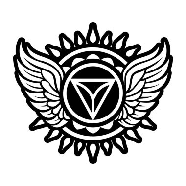 Siyah beyaz kanatlı bir dövmenin vektör çizimi.