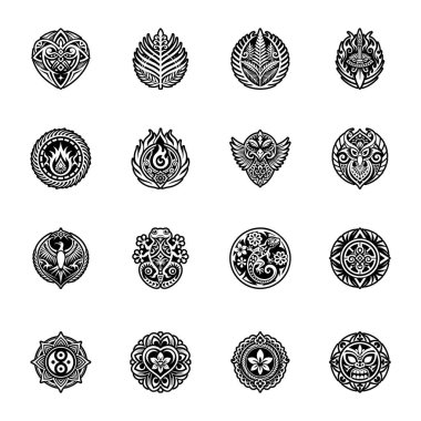 vektör siyah ve beyaz kabile süslemeleri ayarlandı