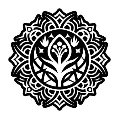 Mandala desenli siyah beyaz çizim