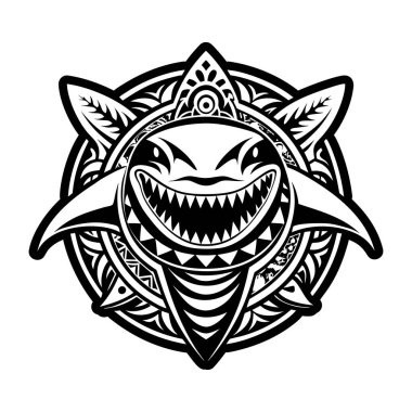 Balık ve kafatası dövmesi çizilmiş vektör el çizimi. Beyaz arka planda izole edilmiş. şablon, dövme, kart, poster, afiş, baskı