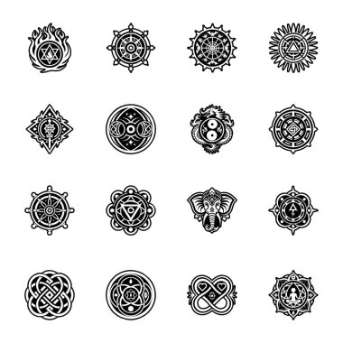 vektör siyah ve beyaz mandala kümesi.