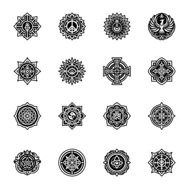 Dört dekoratif mandala seti.