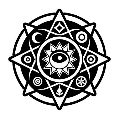 siyah ve beyaz dövmeli bir göz çizimi bir yıldızla