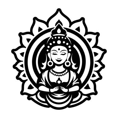 Hint kadınının geleneksel Hint mandala tarzındaki vektörü.