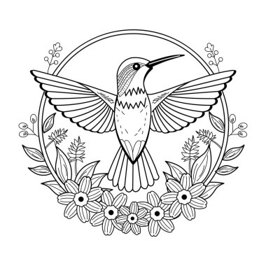 Çiçek desenli izole bir kuş.