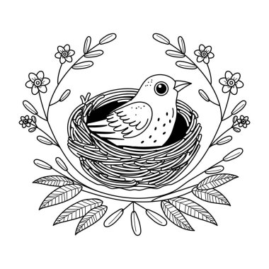 bahçe vektör çiziminde kuş ve çiçekler