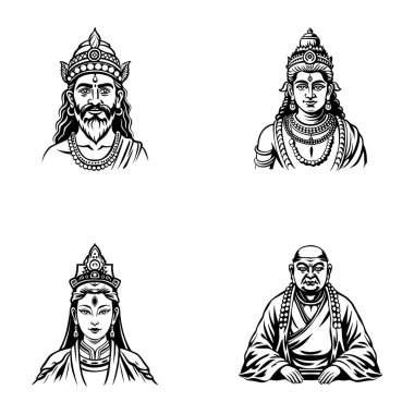 Bir grup Hintli. Shiva 'nın Hindu tanrısı, Shiva' nın Hindu tanrısı ve Shiva 'nın vektör çizimi.