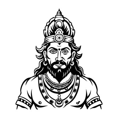 Hindu tanrı Ganesha vektörü. Lord Ganpati 'nin siyah beyaz çizimi.