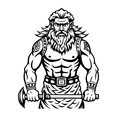 Sakallı Viking savaşçısı ve kılıçlı kalkan