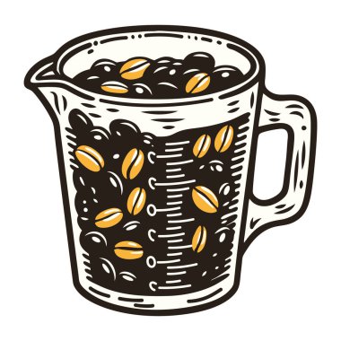 Kahve çekirdekleri ile dolu bir bardakta eski moda ikon.