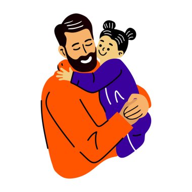 Babasını, kızını kucaklarken gösteren düz bir çıkartma.