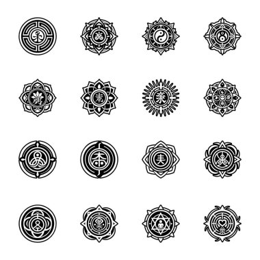 Glyph Biçimi Paketi Reiki İyileştirme Sembolleri Simgeleri 