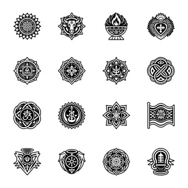 Siyah ve beyaz farklı vektör simgeleri kümesi