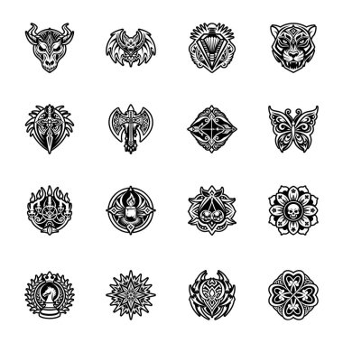 Siyah ve beyaz dekoratif elementler seti