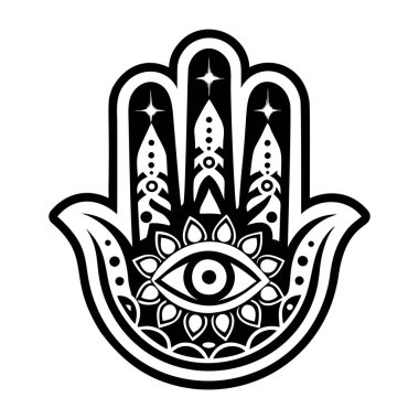 Gözü olan mistik elin dolu bir simgesi.