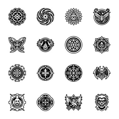 Kelt süslemeleri, kabile sembolleri ve elementleri olan siyah ikonlar. vektör illüstrasyonu