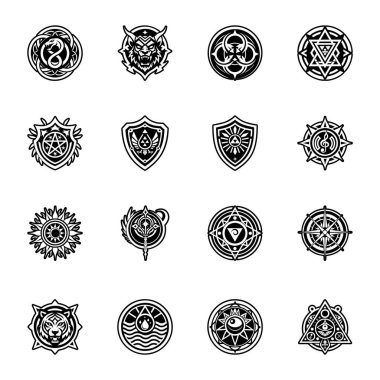 Siyah vektör simgeleri kümesi.