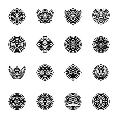 Bir dizi siyah klasik dekoratif rozet.