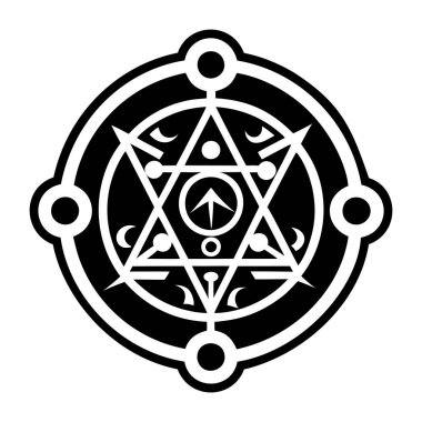 Kutsal geometrinin kutsal bir sembolünün siyah ve beyaz çizimi