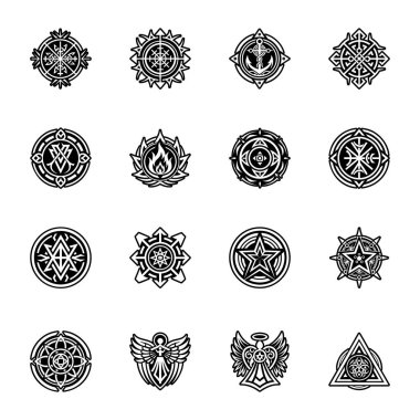 Pentagrama sahip vektör simgeleri kümesi