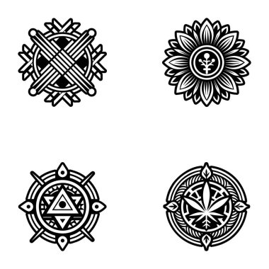 dört siyah beyaz simge vektör kümesi.