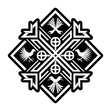 Geometrik kuş motif simgesi kabartma biçiminde