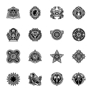 farklı amblem ve tasarım elementlerinin vektör kümesi