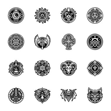 Bir dizi dekoratif etnik kabile sembolü. vektör illüstrasyonu