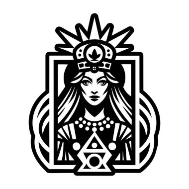 Taç giymiş bir kadının doldurulmuş bir simgesi.