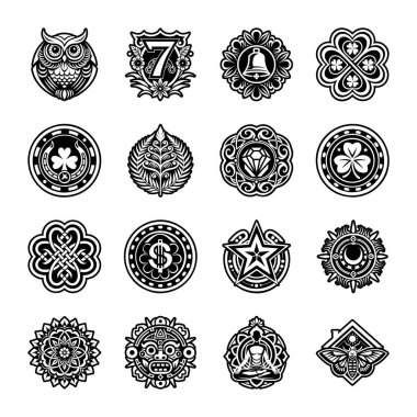 Çeşitli dekoratif rozetlerin vektör çizimi