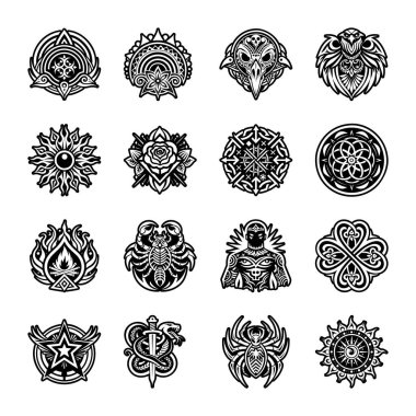 Siyah ve beyaz dekoratif tasarım elementleri seti.