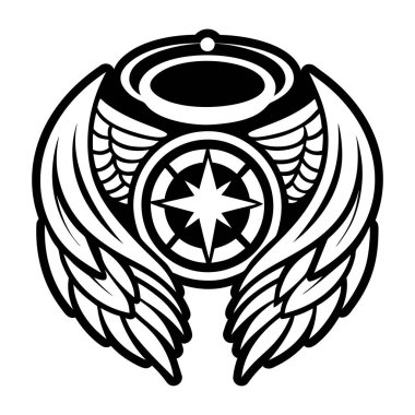 Kanatlı ve yıldızlı amblem, vektör illüstrasyonu