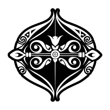 Okçuluk yayı dövmesi, kabartma tarzı simge