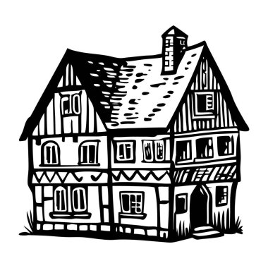 Beyaz arka planda karalama tarzında izole bir ev. vektör çizimi.