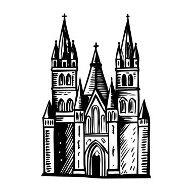 Gotik kuleleri olan bir bina, klasik tasvirler