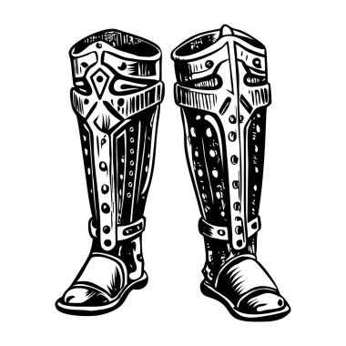 Medieval leg greaves, vintage style illustration clipart