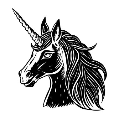 Tek boynuzlu at kafasının klasik çizimi