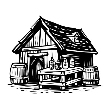 Bir ortaçağ kulübesinin klasik bir çizimi.