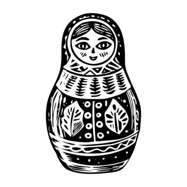 Geleneksel matryoshka bebeği tasvir edilen klasik illüstrasyon