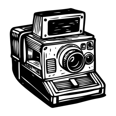 Eski bir polaroid fotoğraf makinesinin kabataslak bir çizimi