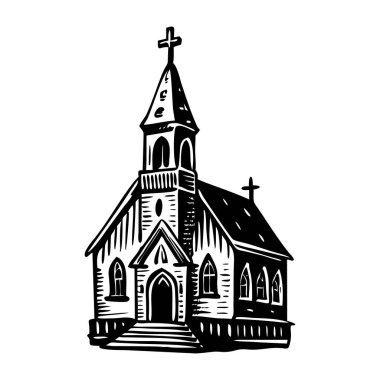 Kilise binasını resmeden klasik bir illüstrasyon.