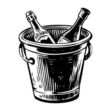 Şampanya kovasını tasvir eden yarım yamalak bir çizim.