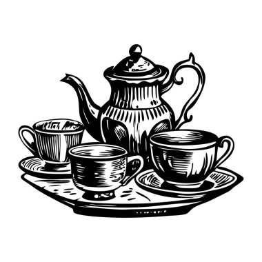 Bir çay takımının klasik bir çizimi.