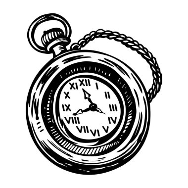 Antika cep saatinin klasik bir çizimi.