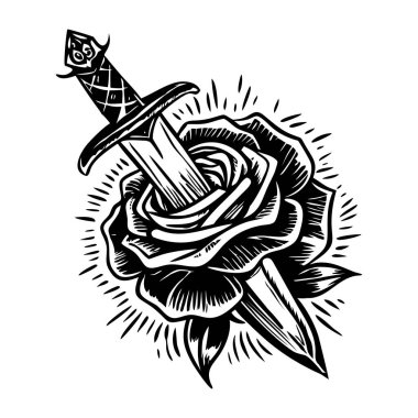 Hançer gül illüstrasyonunu klasik tarzda