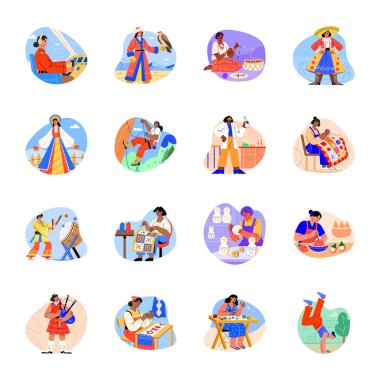 Parktaki, yazdaki, seyahatlerdeki, boş zamanlardaki, seyahatlerdeki insanların vektör çizimi