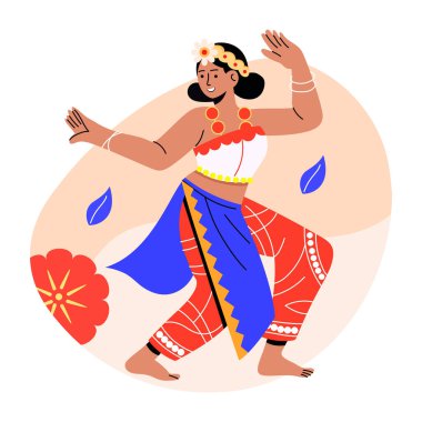 Düz stil Tayland dansçısı çizimi