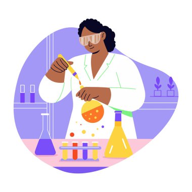 Kadın laboratuvar teknisyeninin düz bir çizimi.