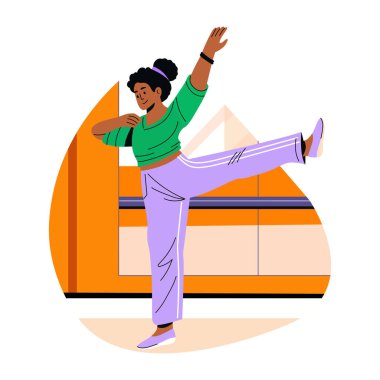 Dans öğrenen bir kızın düz bir çizimi.